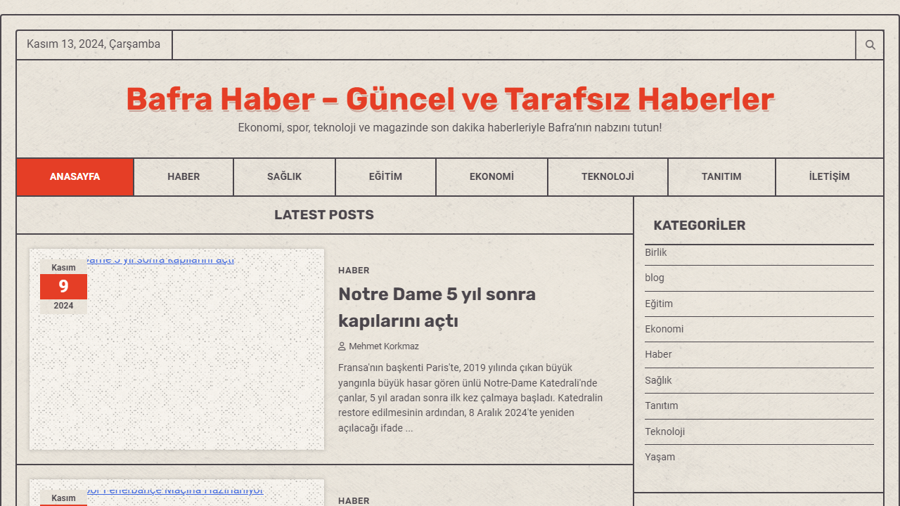 Bafra Haber - Güncel ve Tarafsız Haberler - Ekonomi, spor, teknoloji ve magazinde son dakika haberleriyle Bafra'nın nabzını tutun!