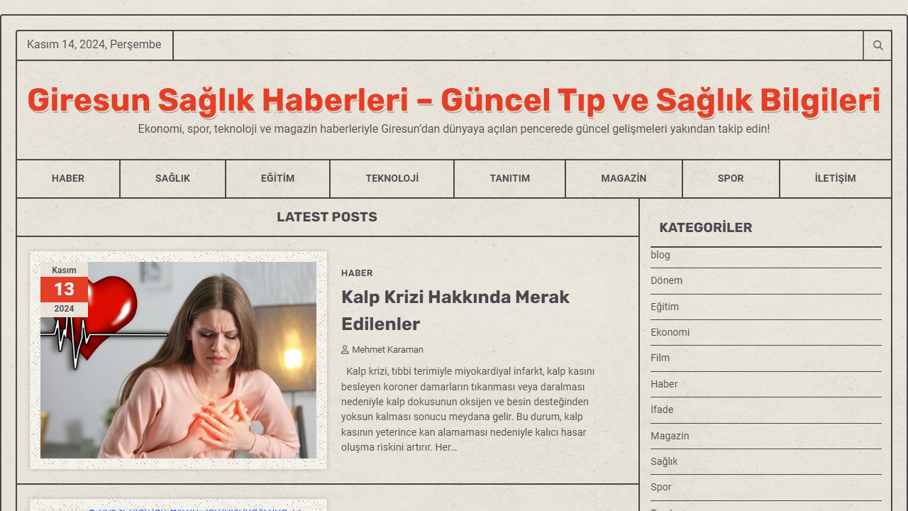 Giresun Sağlık Haberleri - Güncel Tıp ve Sağlık Bilgileri - Ekonomi, spor, teknoloji ve magazin haberleriyle Giresun'dan dünyaya açılan pencerede güncel gelişmeleri yakından takip edin!