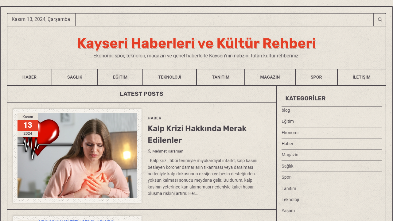 Kayseri Haberleri ve Kültür Rehberi - Ekonomi, spor, teknoloji, magazin ve genel haberlerle Kayseri'nin nabzını tutan kültür rehberiniz!